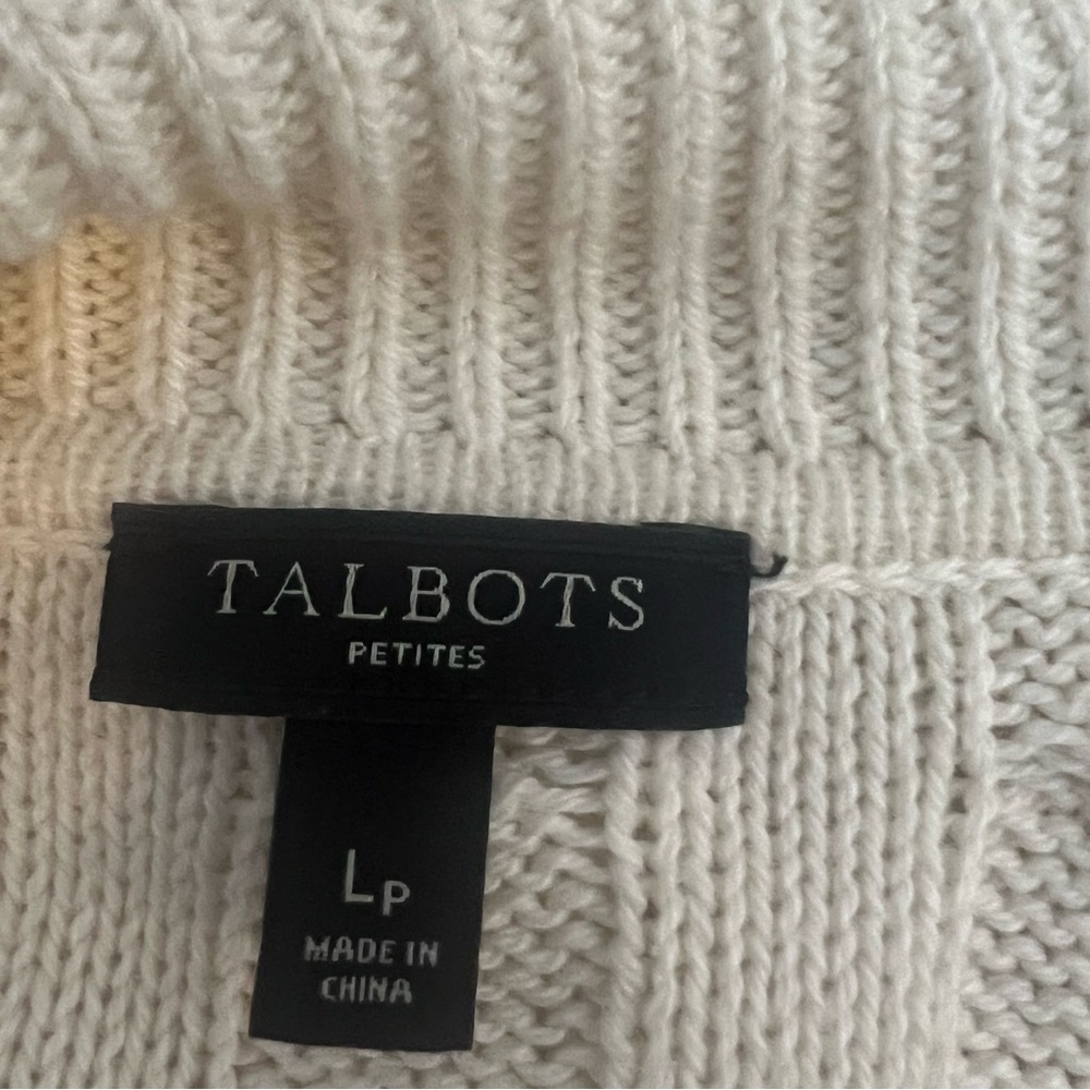 Talbots Cardigan Sweater Cable Knit Shawl Collar Large Petite Wool Cotton blend - Picture 3 of 8